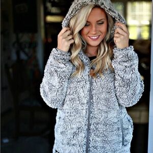 Simply Southern Grey Sherpa Zip Up Jacket